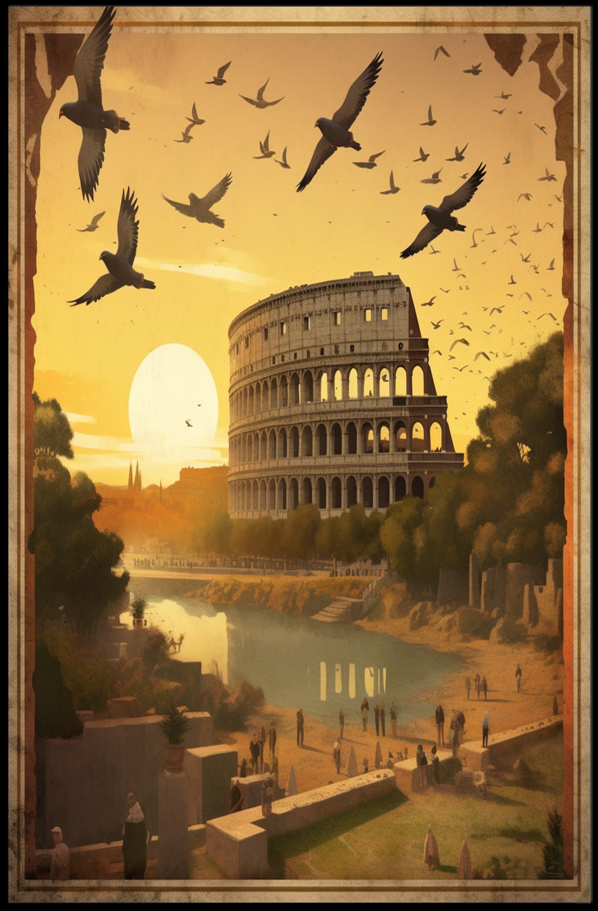 Picturesque Colosseum at Sunset Travel Poster PosterGoat