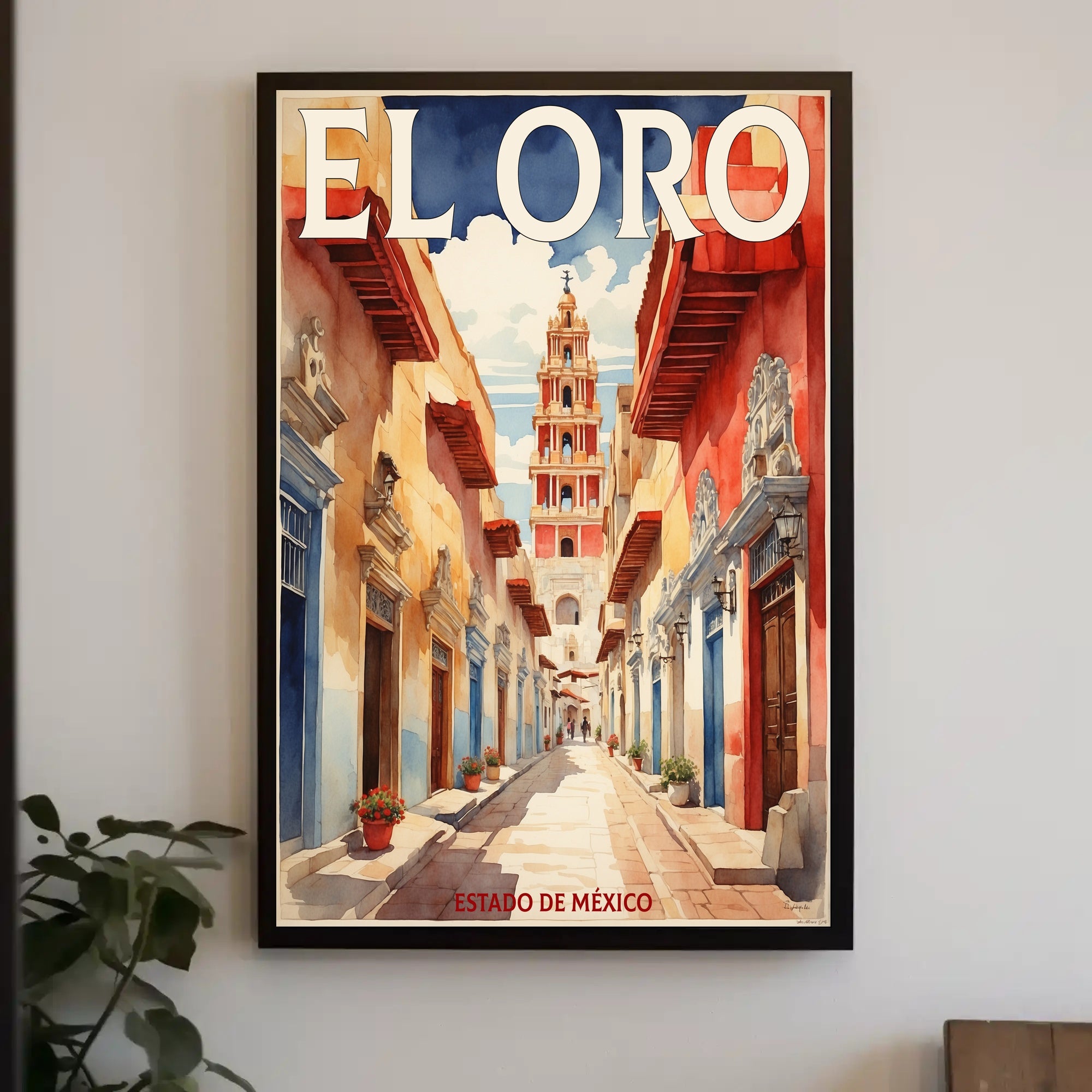 Picturesque Mexican Town Watercolor Travel Poster PosterGoat