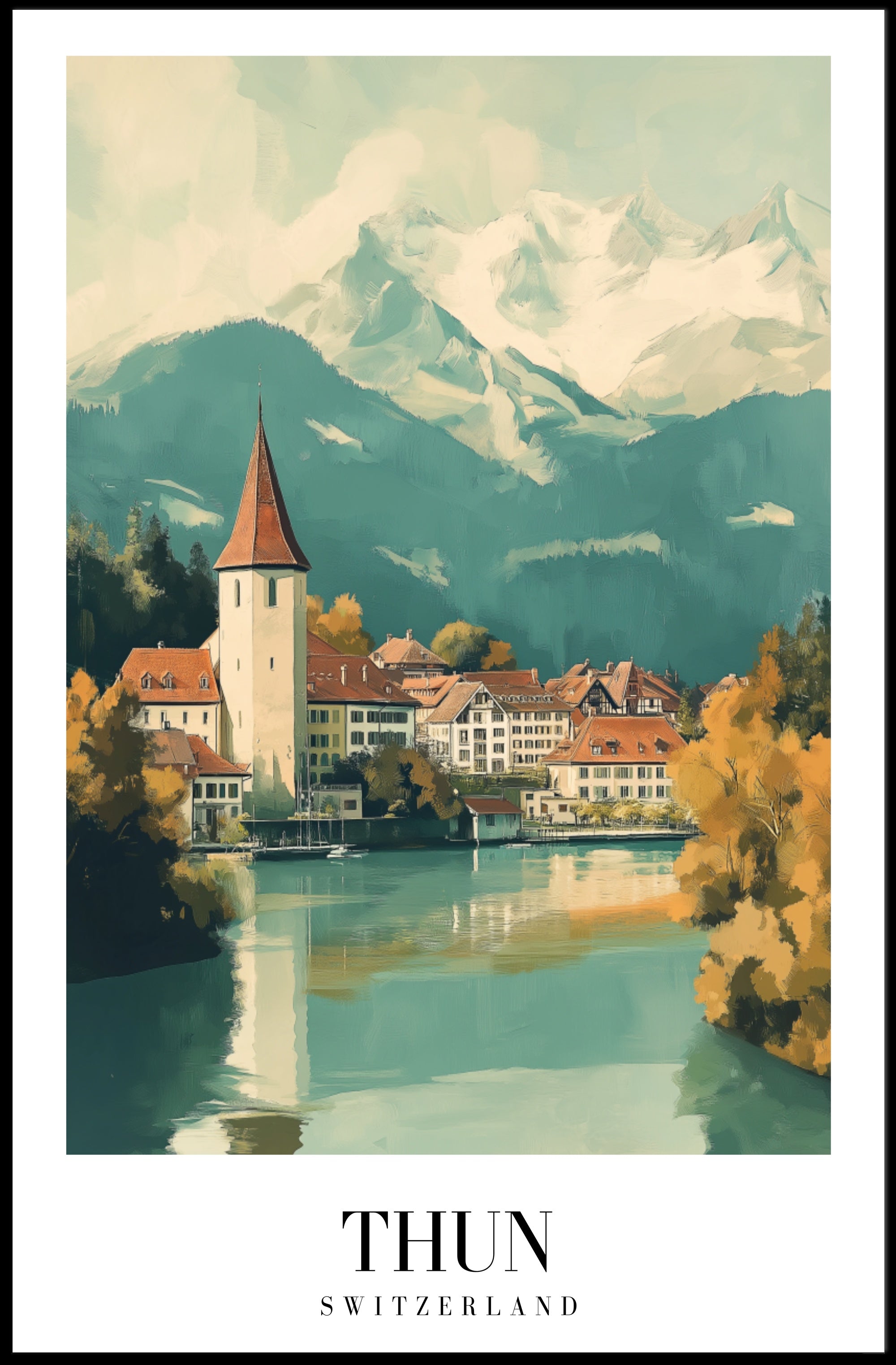Picturesque Thun Switzerland Vintage Travel Poster PosterGoat