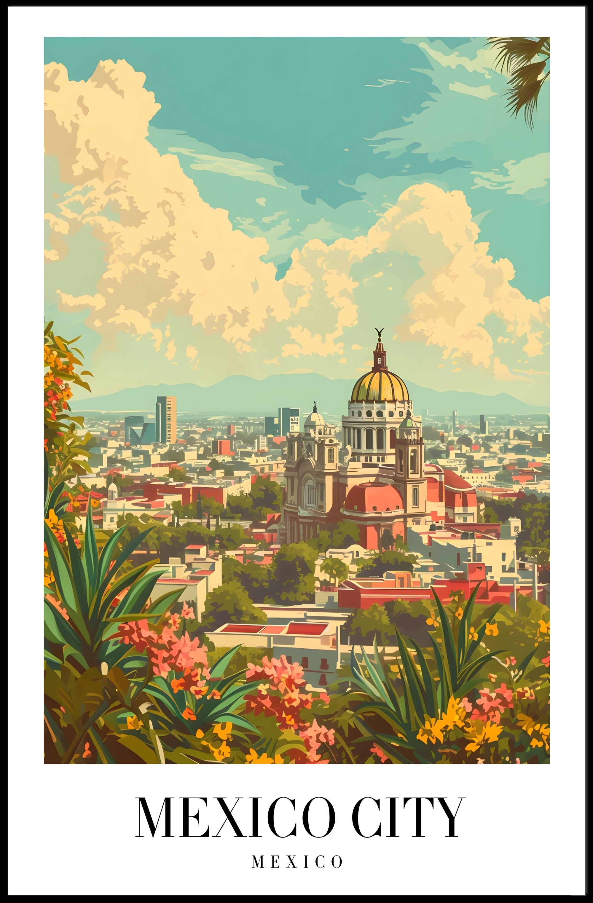 Picturesque Vintage Urban Scene in Mexico City Travel Poster PosterGoat