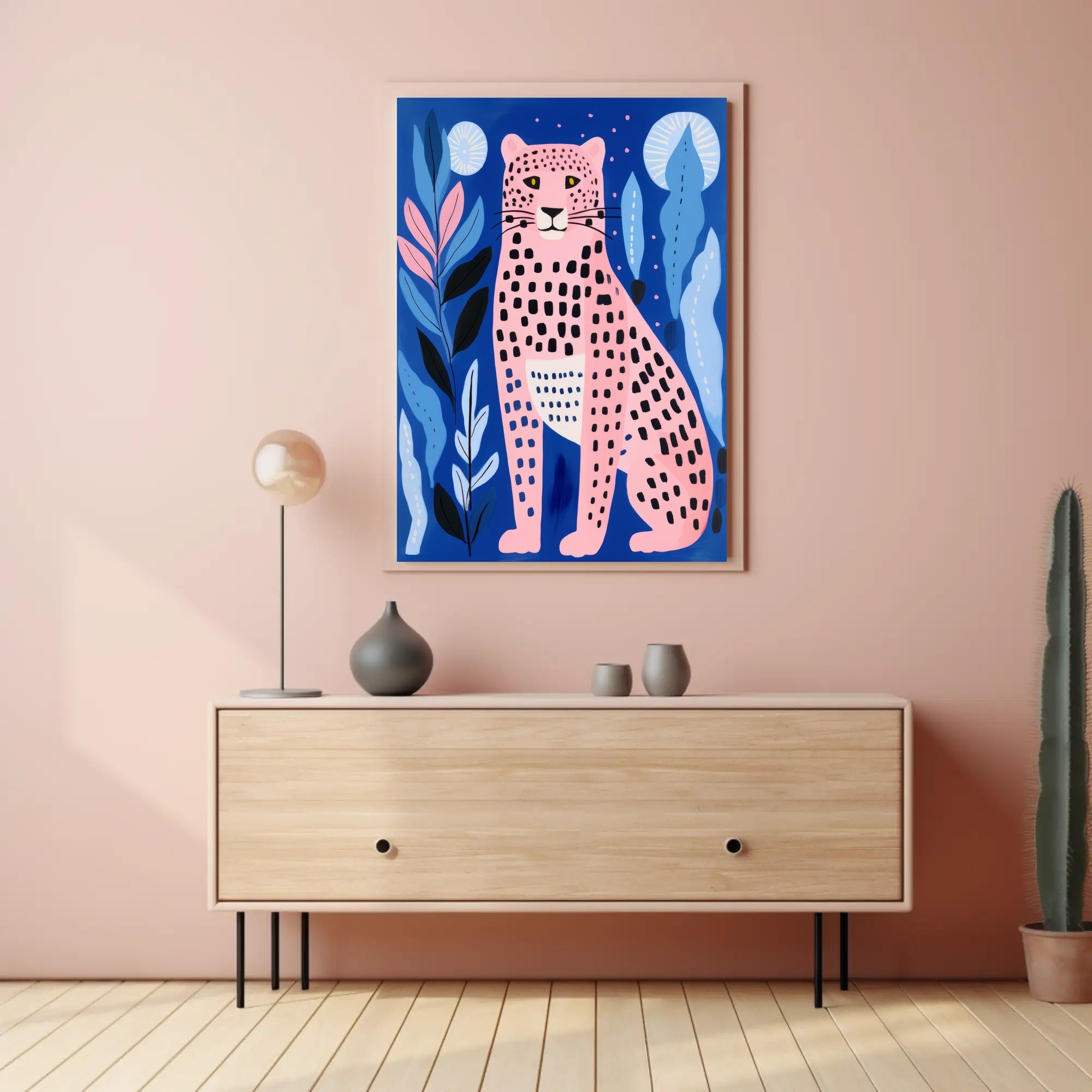 Pink Leopard in Vibrant Abstract Jungle Artistic Poster PosterGoat