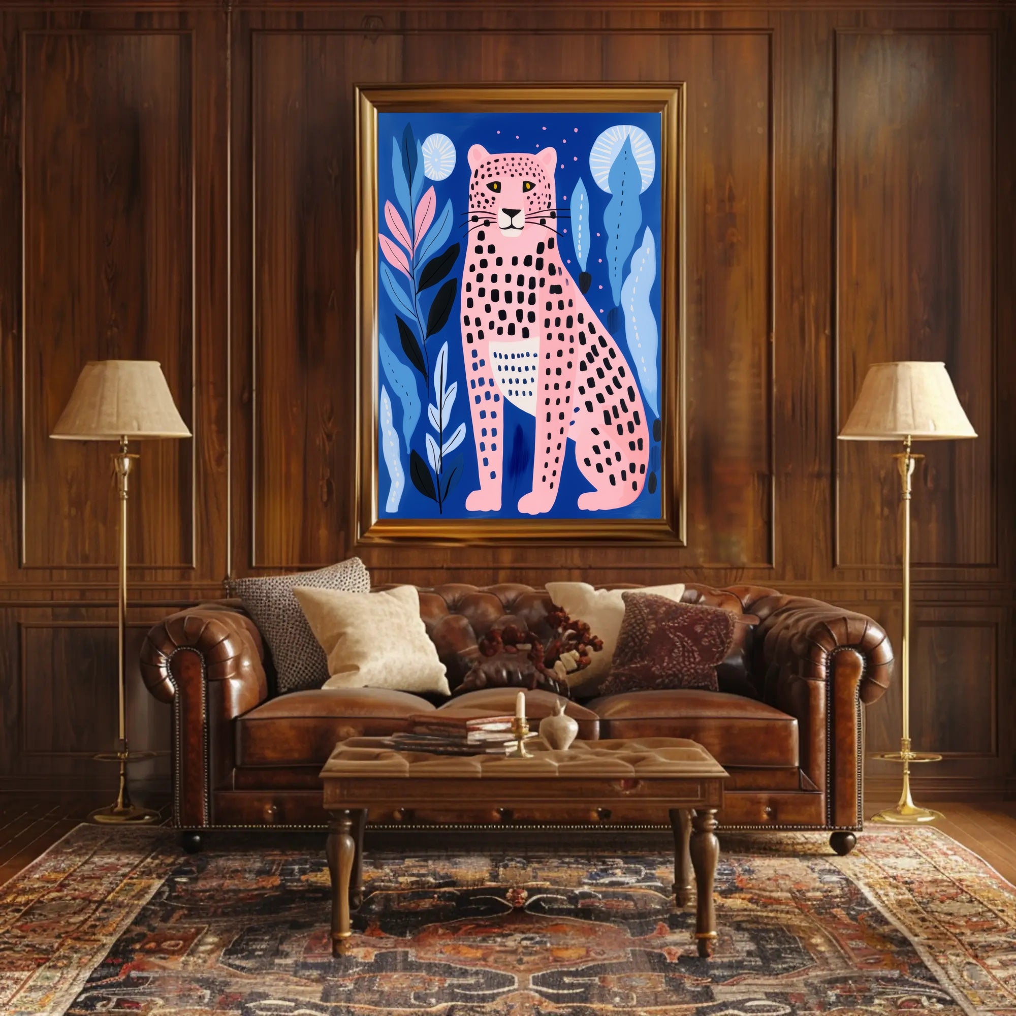 Pink Leopard in Vibrant Abstract Jungle Artistic Poster PosterGoat