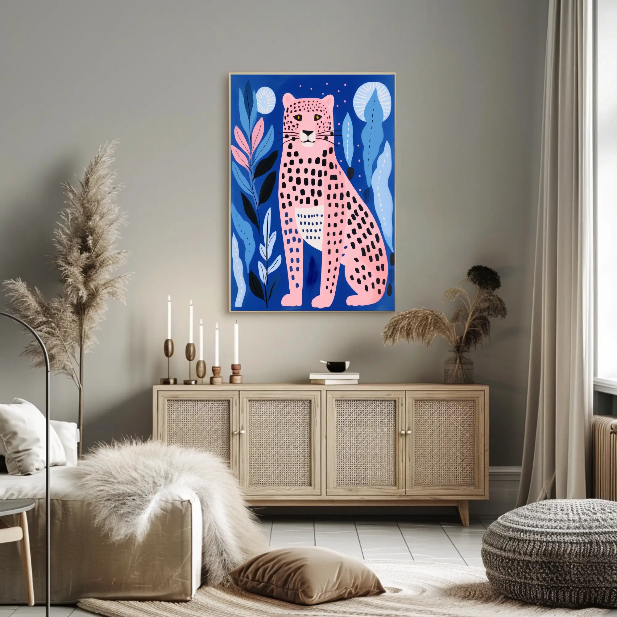 Pink Leopard in Vibrant Abstract Jungle Artistic Poster PosterGoat