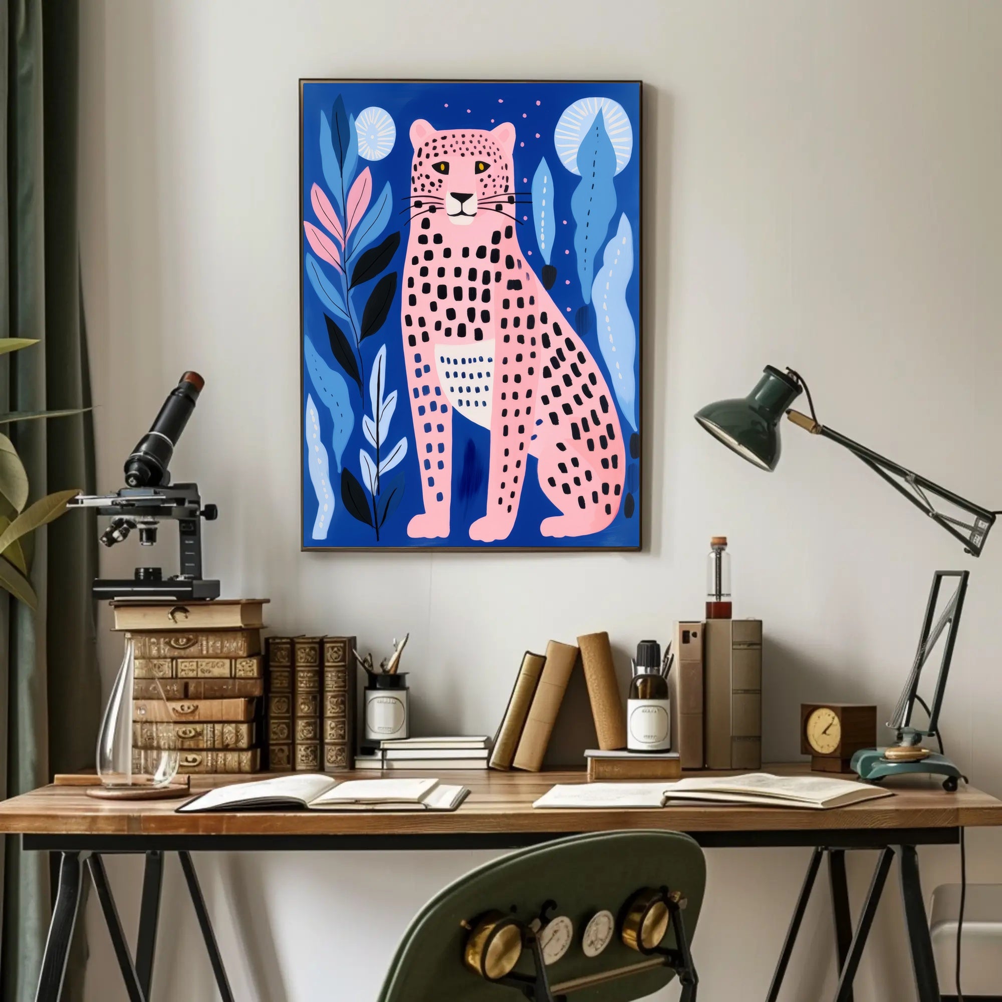 Pink Leopard in Vibrant Abstract Jungle Artistic Poster PosterGoat