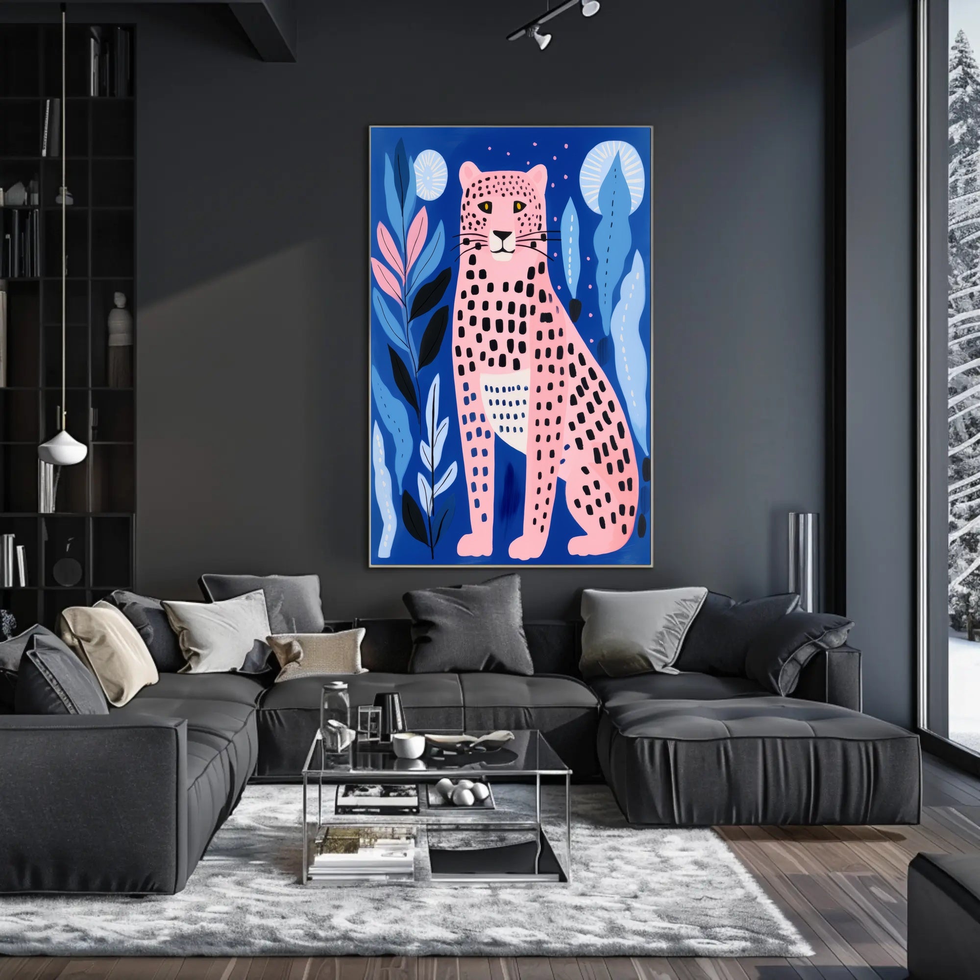 Pink Leopard in Vibrant Abstract Jungle Artistic Poster PosterGoat