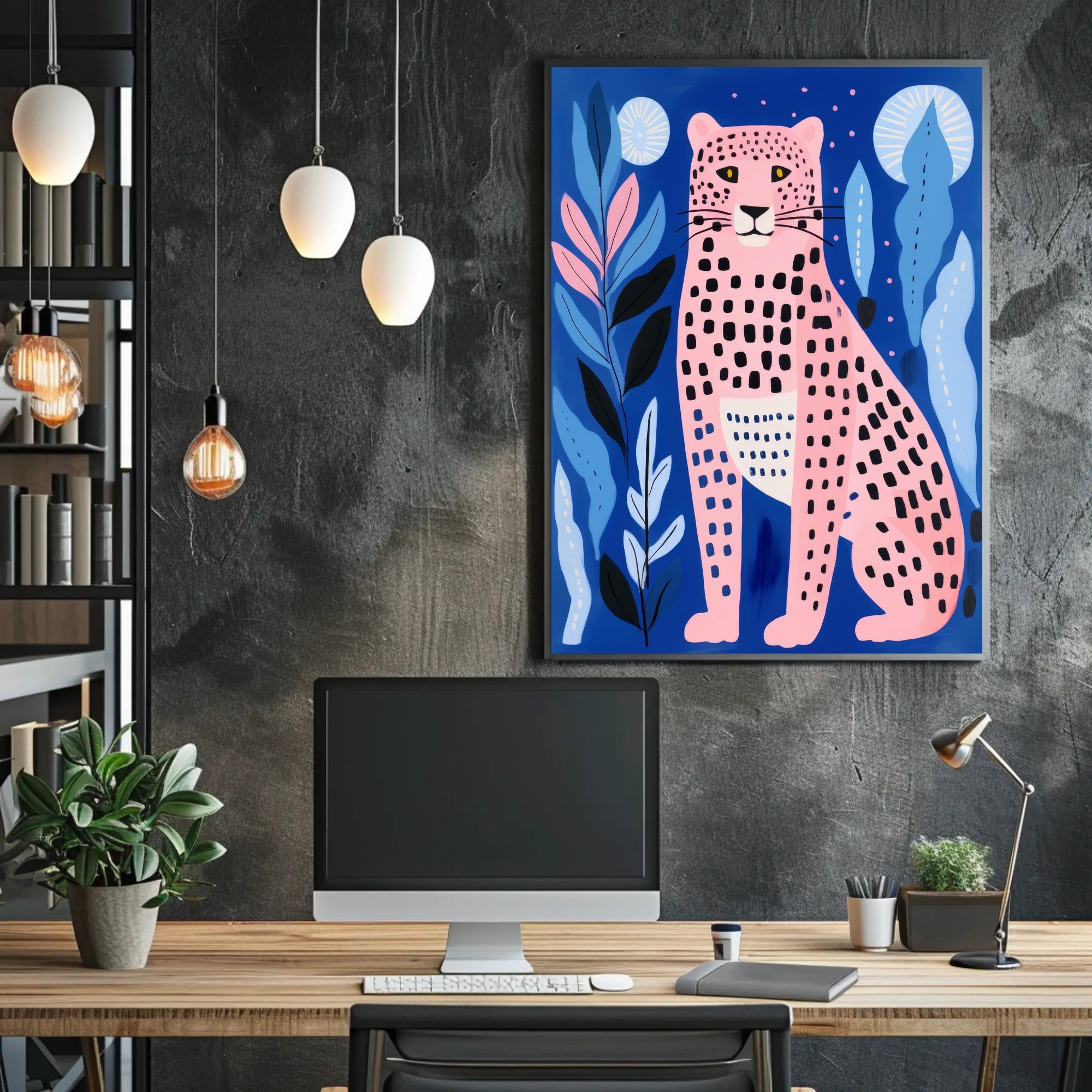 Pink Leopard in Vibrant Abstract Jungle Artistic Poster PosterGoat