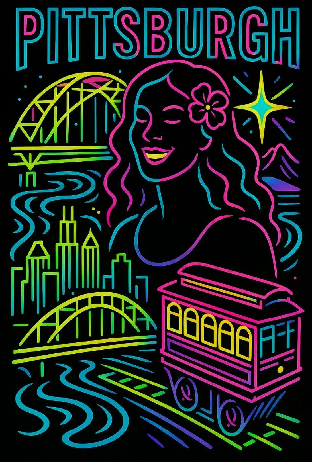 Pittsburgh Skyline Celebration Travel Poster PosterGoat