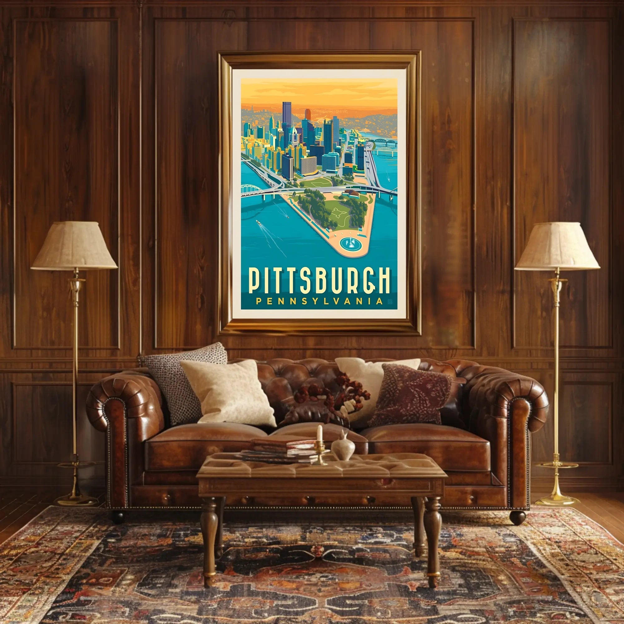 Pittsburgh Skyline Retro Travel Poster PosterGoat