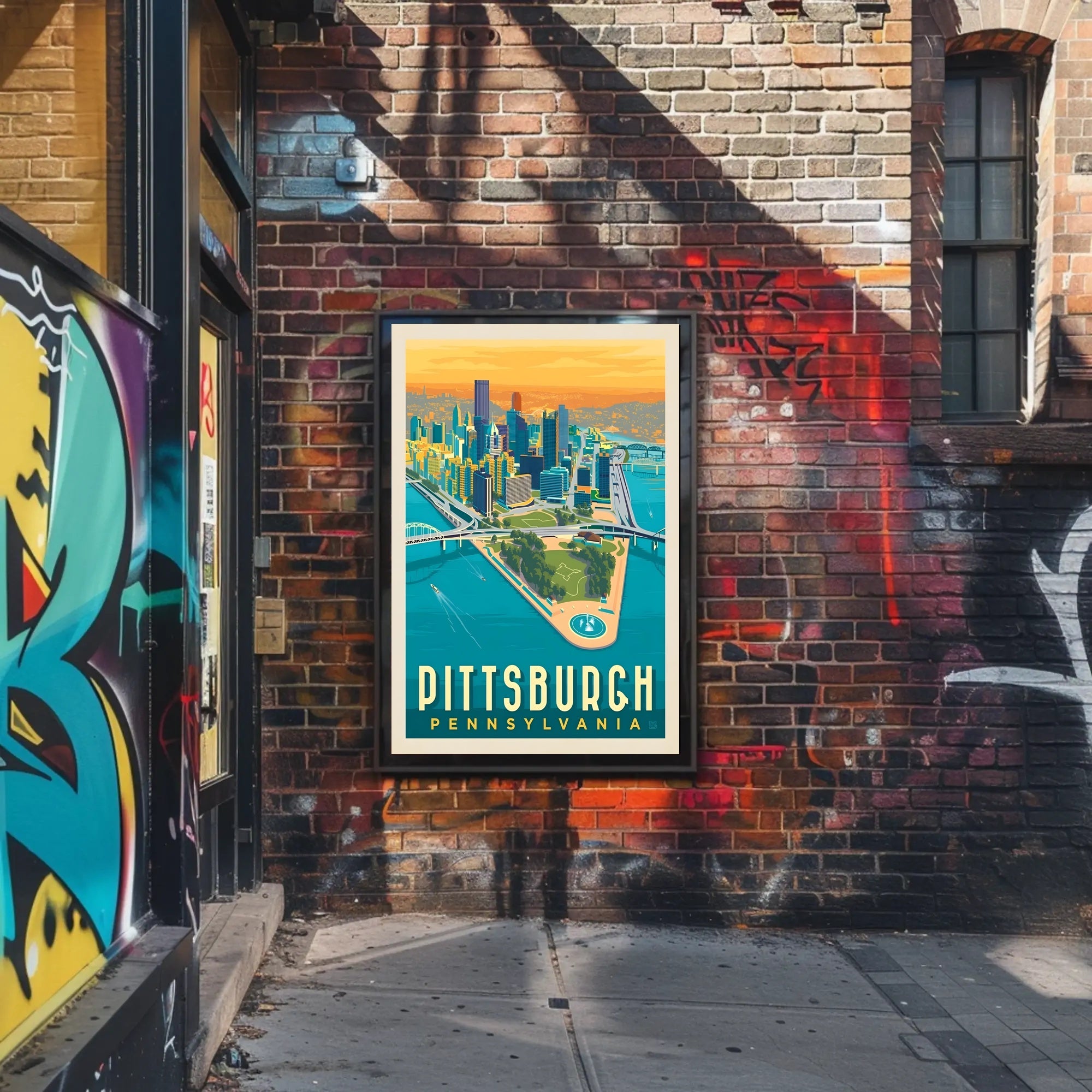 Pittsburgh Skyline Retro Travel Poster PosterGoat