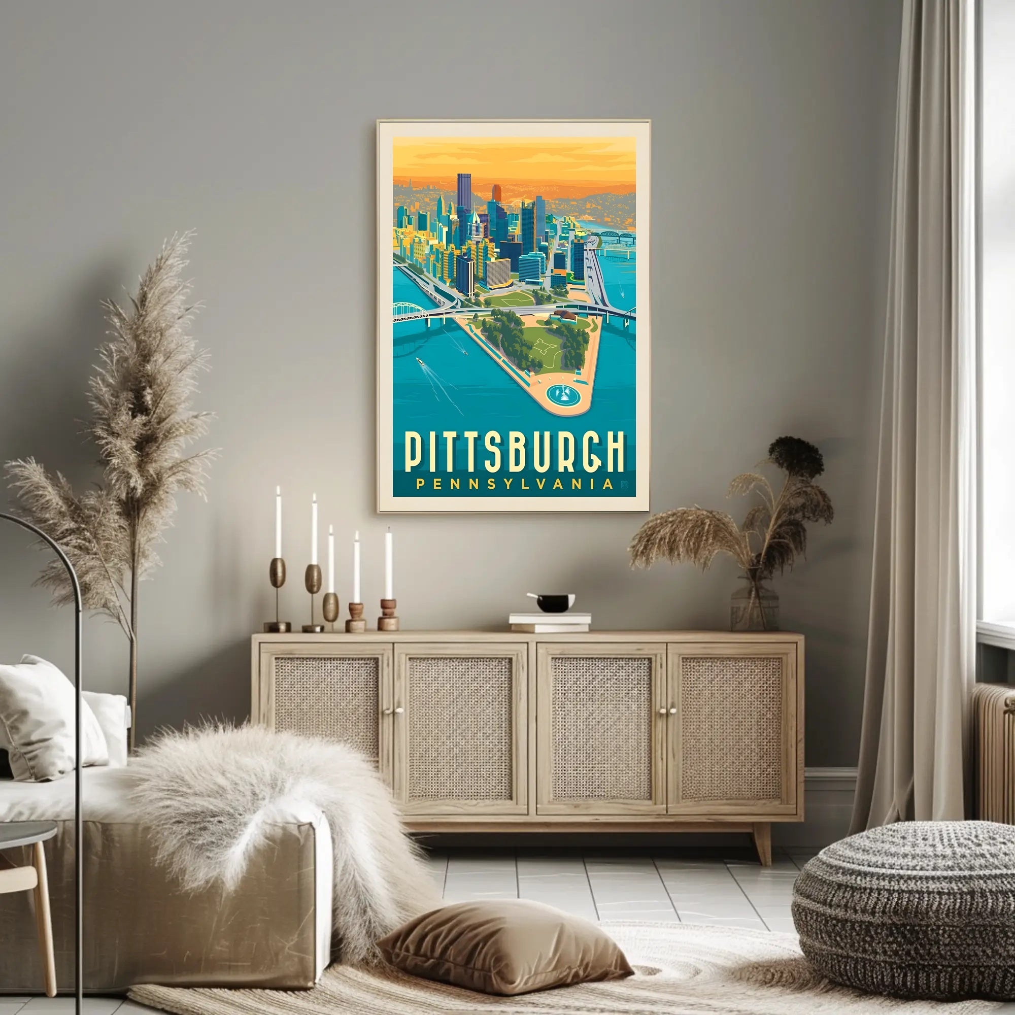 Pittsburgh Skyline Retro Travel Poster PosterGoat