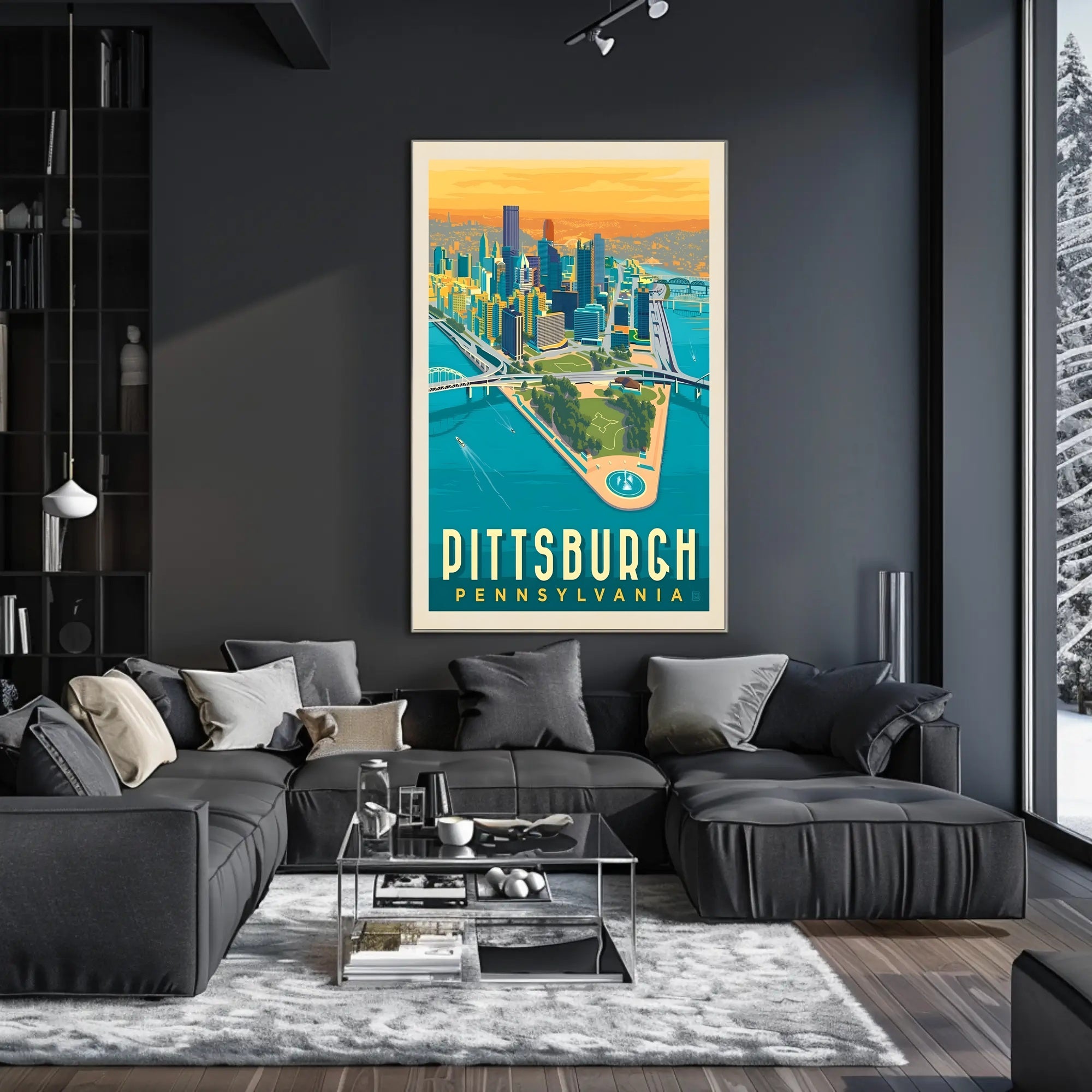 Pittsburgh Skyline Retro Travel Poster PosterGoat