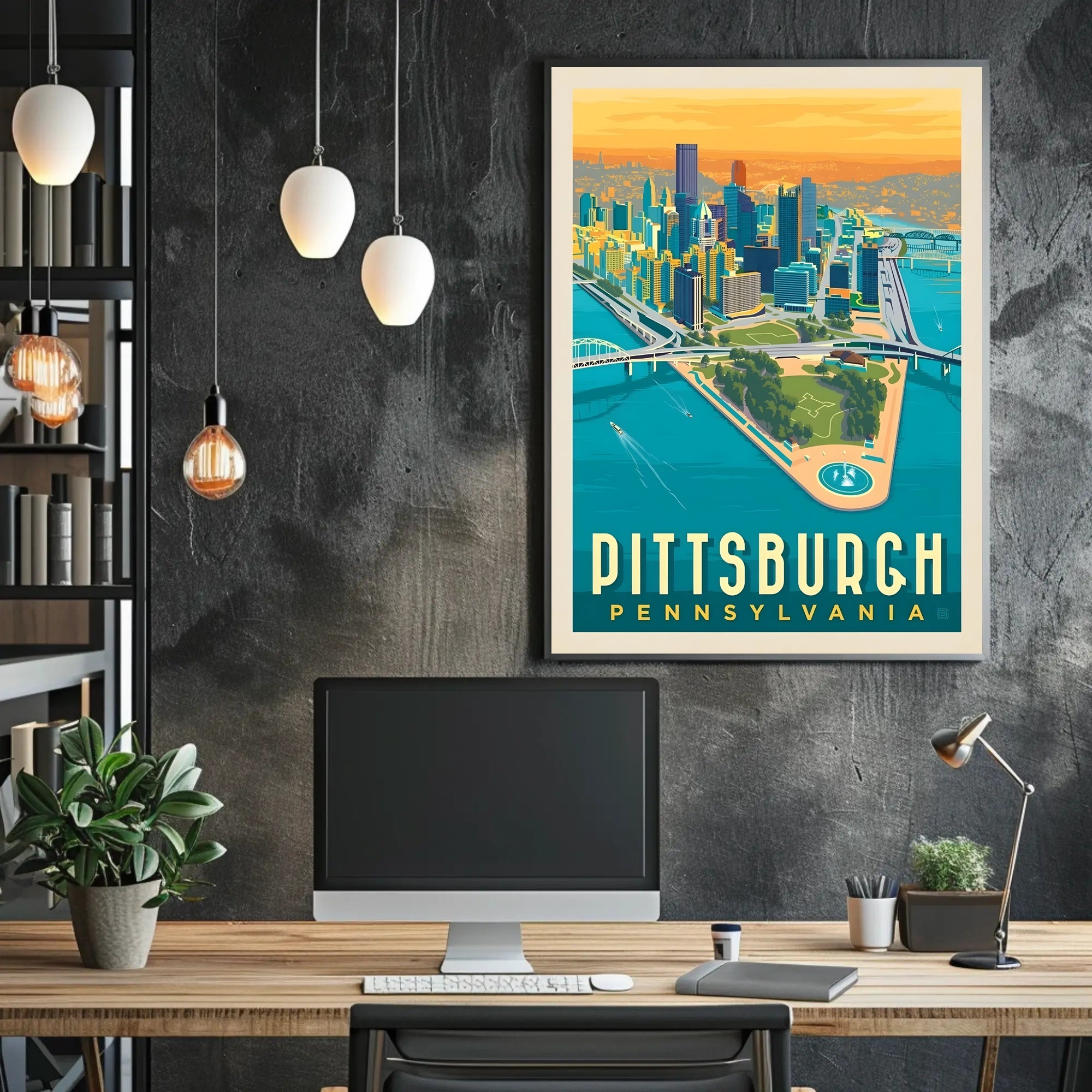 Pittsburgh Skyline Retro Travel Poster PosterGoat