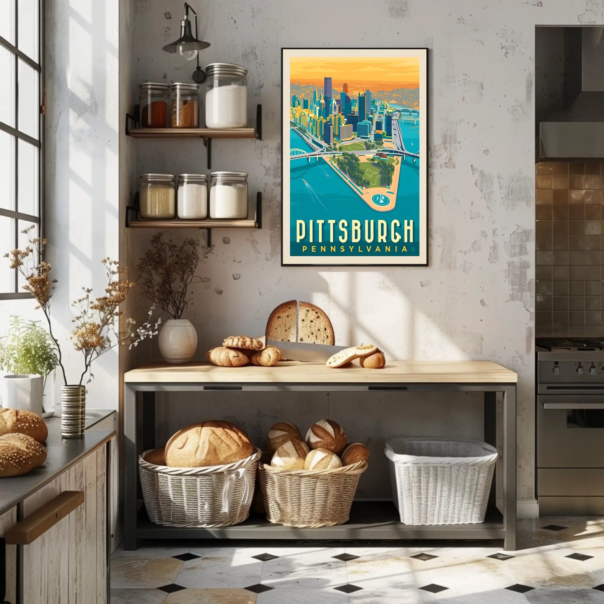Pittsburgh Skyline Retro Travel Poster PosterGoat