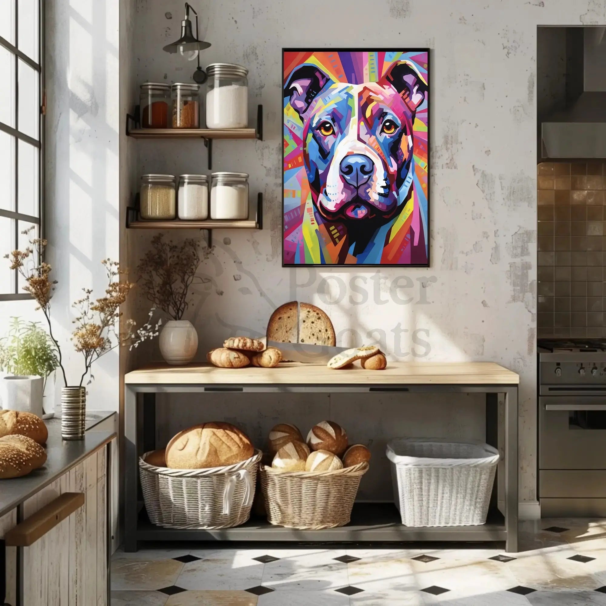 Playful Abstract Pit Bull Art Dog Breed Poster PosterGoat