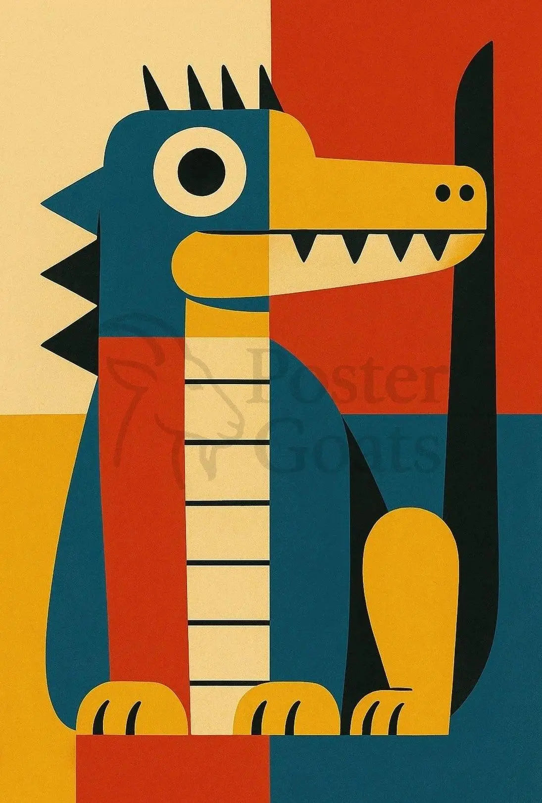 Playful Cartoon Animal Geometric Art Animal Poster PosterGoat