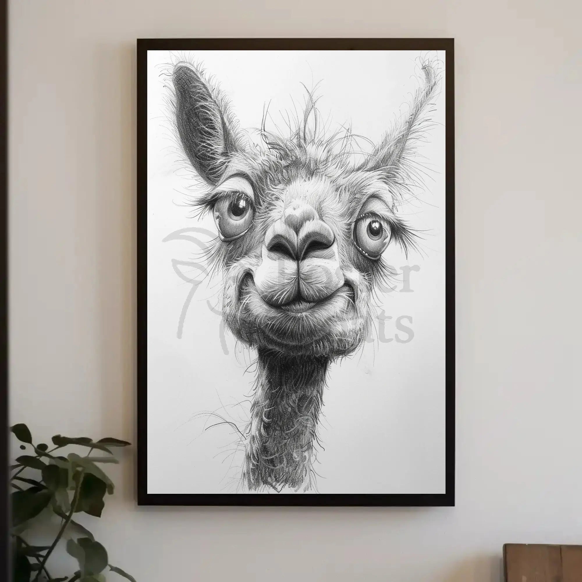 Playful Llama Pencil Drawing Artistic Animal Poster PosterGoat
