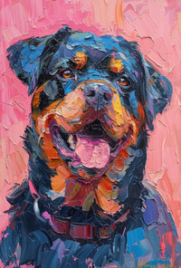 Playful Rottweiler Portrait in Vibrant Colors Animal Poster PosterGoat