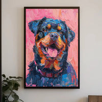 Playful Rottweiler Portrait in Vibrant Colors Animal Poster PosterGoat