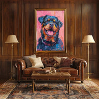 Playful Rottweiler Portrait in Vibrant Colors Animal Poster PosterGoat