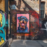 Playful Rottweiler Portrait in Vibrant Colors Animal Poster PosterGoat