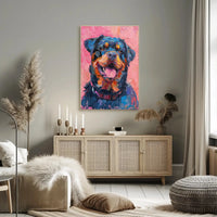 Playful Rottweiler Portrait in Vibrant Colors Animal Poster PosterGoat