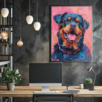 Playful Rottweiler Portrait in Vibrant Colors Animal Poster PosterGoat