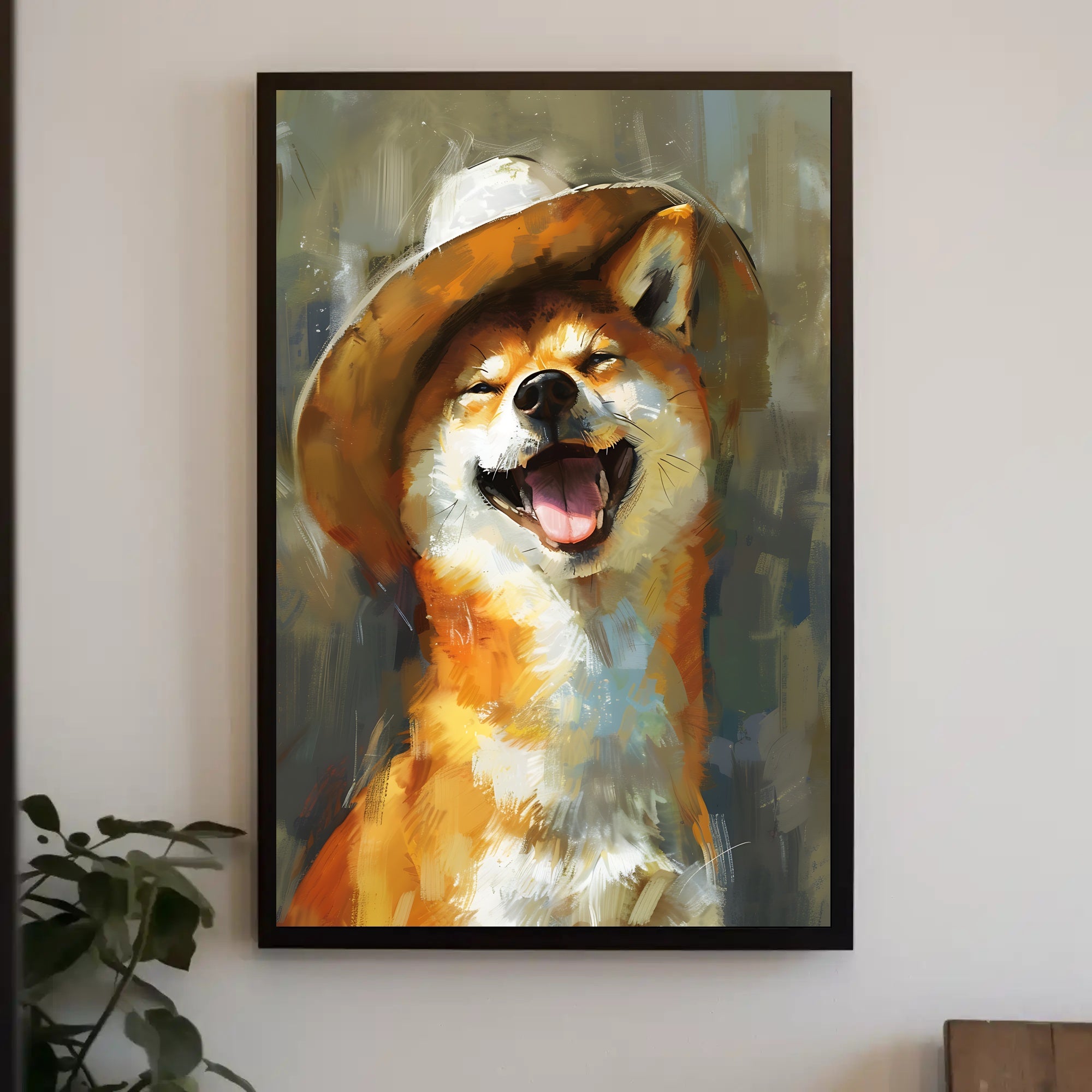 Playful Shiba Inu Cowboy Hat Dog Breed Poster PosterGoat