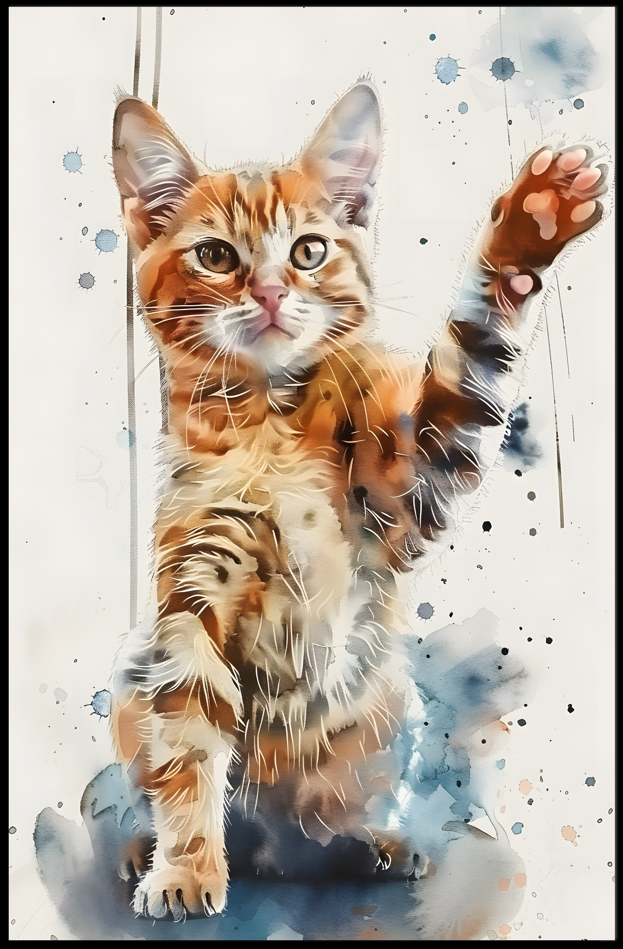 Playful Tabby Cat Watercolor Art Animal Poster PosterGoat