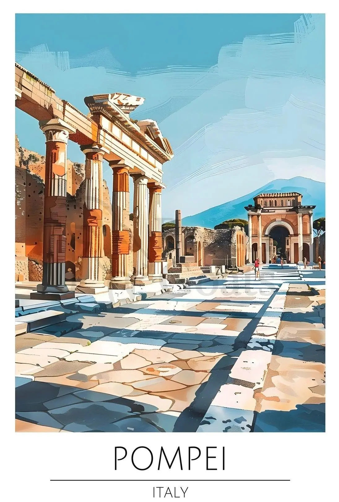 Pompeii Ruins Travel Poster with Classical Architecture in Italy PosterGoat