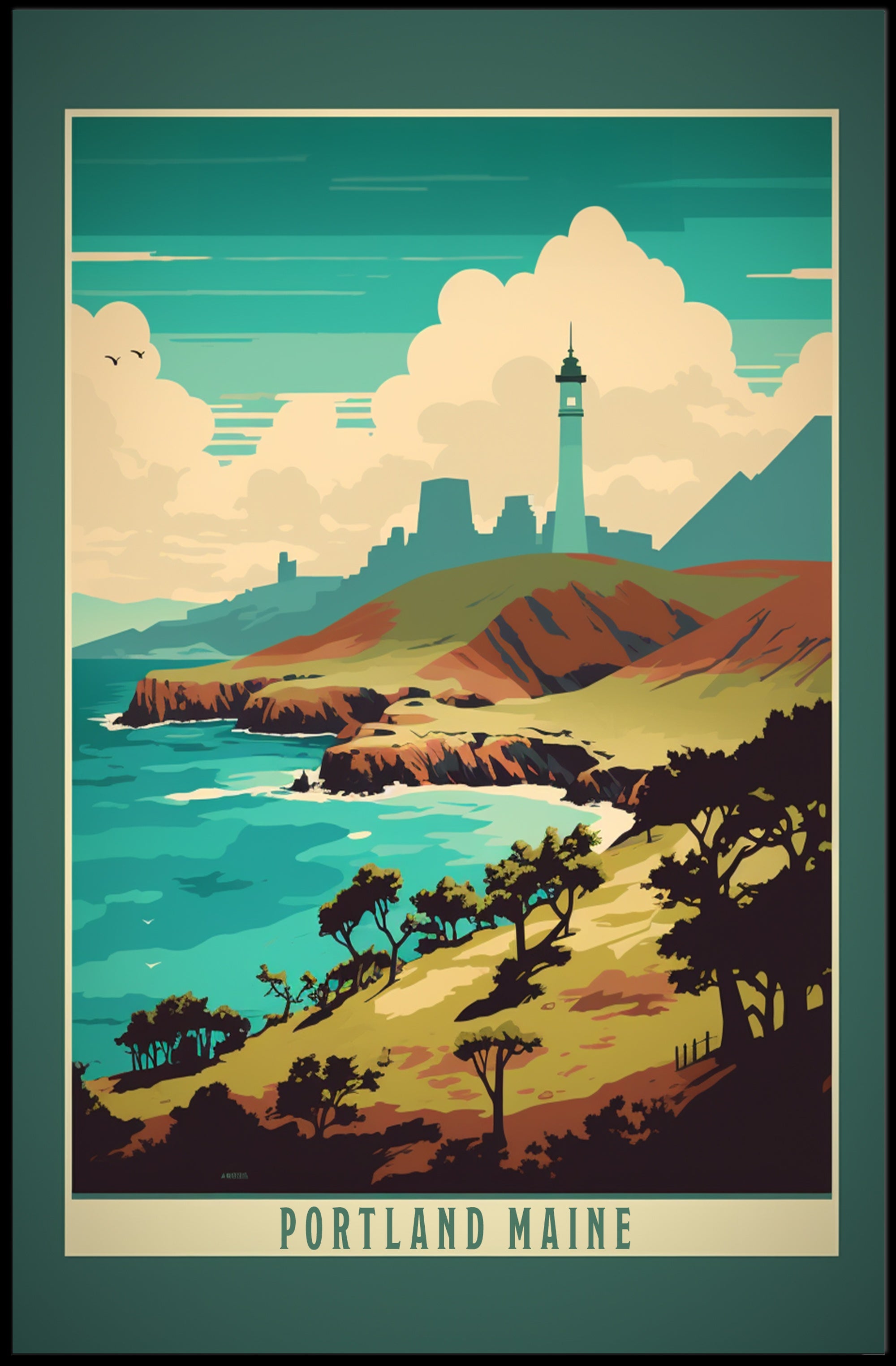 Portland Maine Lighthouse Scenic Vintage Travel Poster PosterGoat