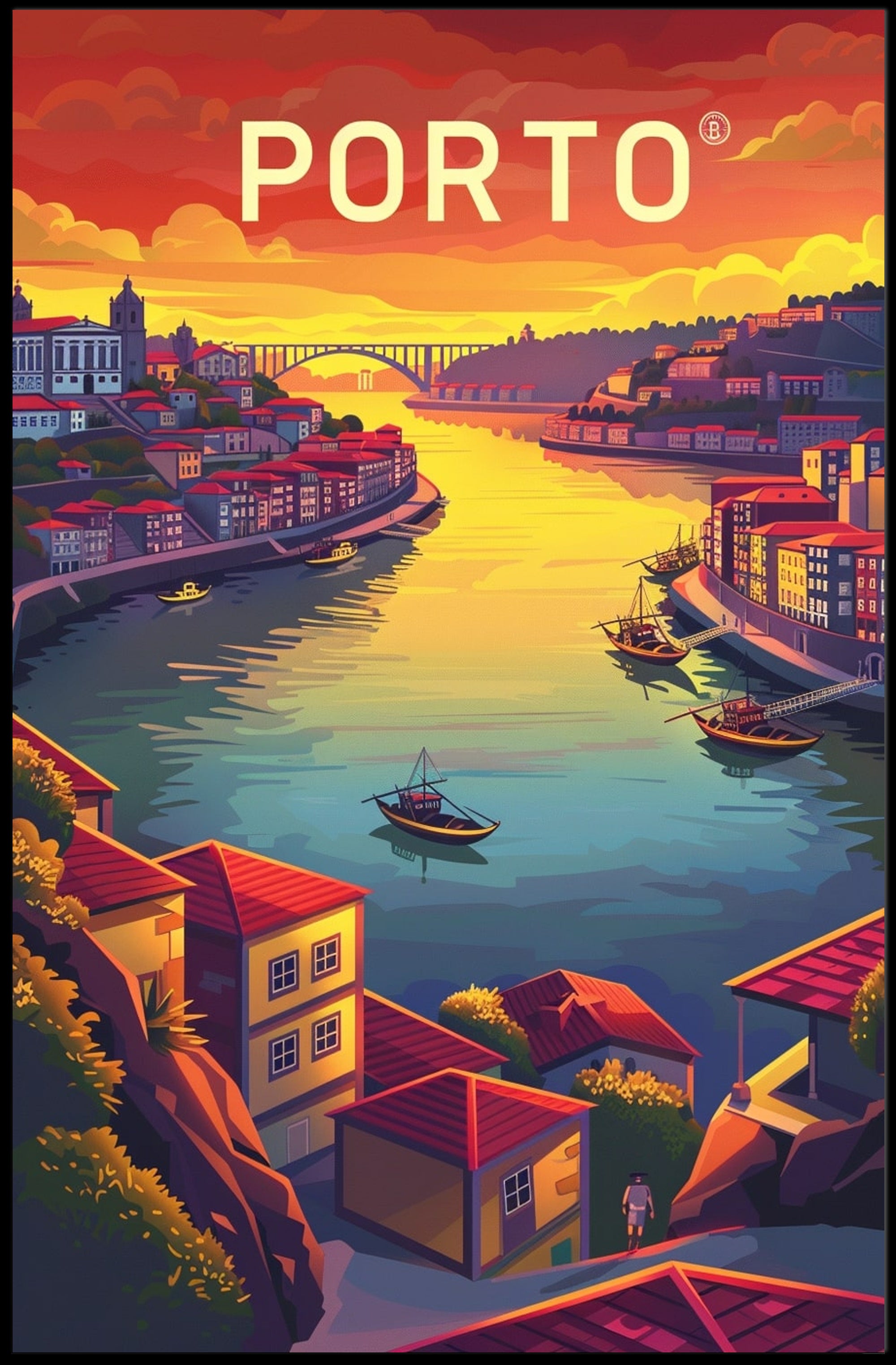 Porto Riverside View: Sunset Cityscape Travel Poster PosterGoat