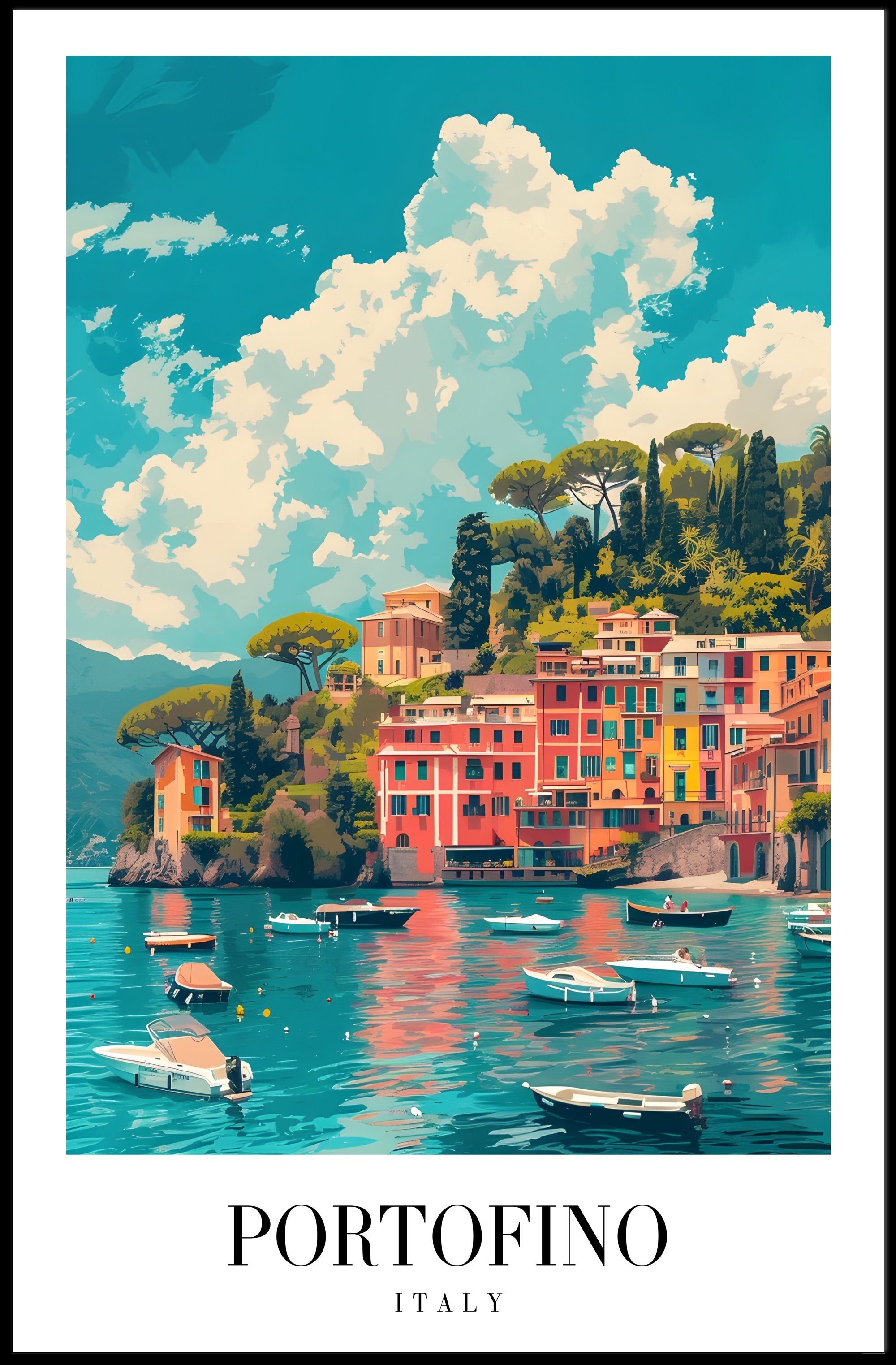 Portofino's Vibrant Seaside, Italy Travel Poster PosterGoat