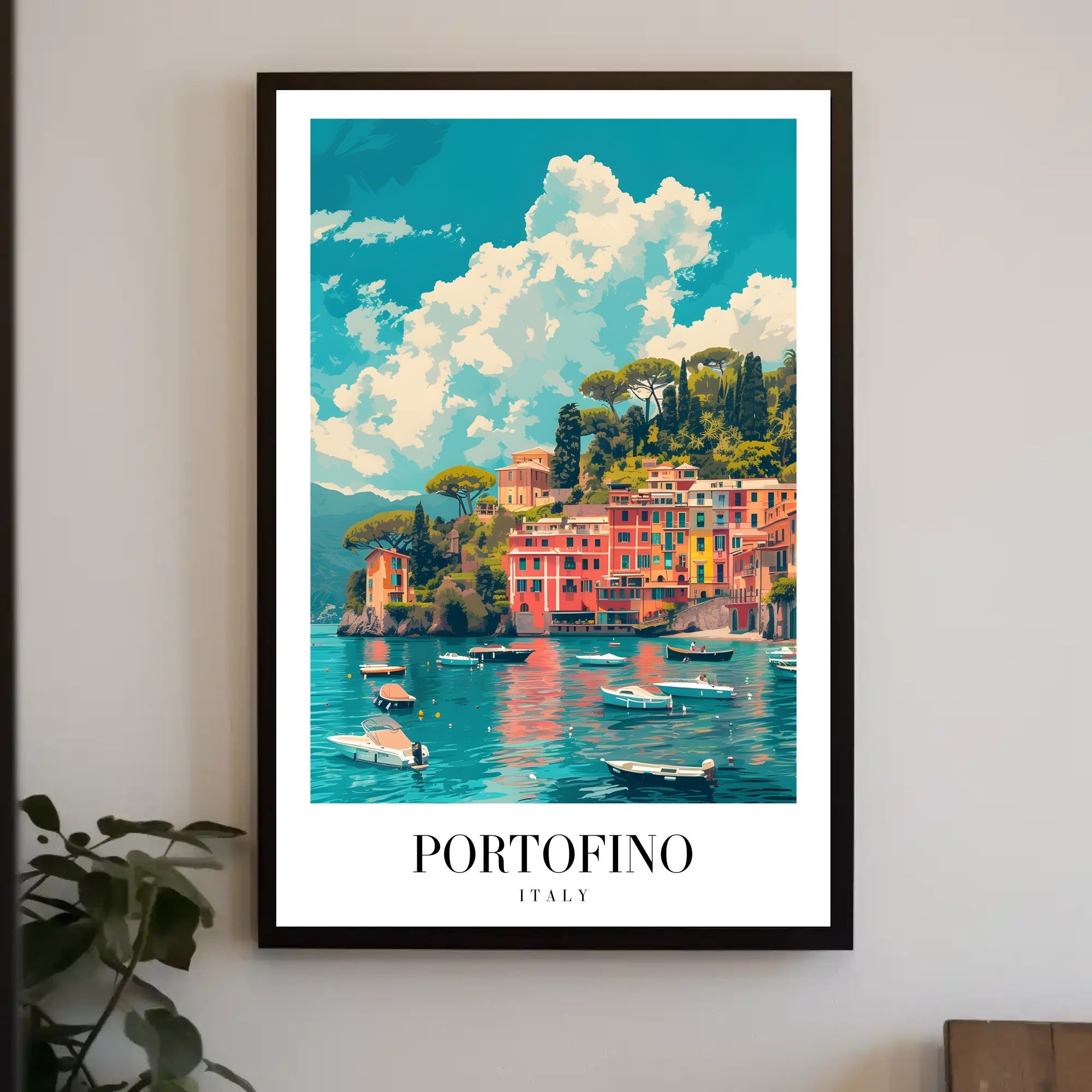 Portofino's Vibrant Seaside, Italy Travel Poster PosterGoat
