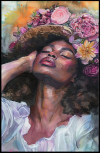 Portrait of Woman with Floral Headdress: Abstract or Artistic Poster PosterGoat