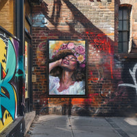 Portrait of Woman with Floral Headdress: Abstract or Artistic Poster PosterGoat