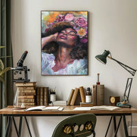 Portrait of Woman with Floral Headdress: Abstract or Artistic Poster PosterGoat