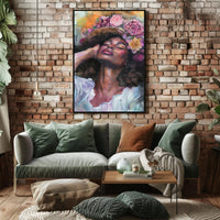 Portrait of Woman with Floral Headdress: Abstract or Artistic Poster PosterGoat