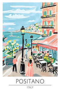 Positano Vibrant Street Scene Vintage Travel Poster PosterGoat