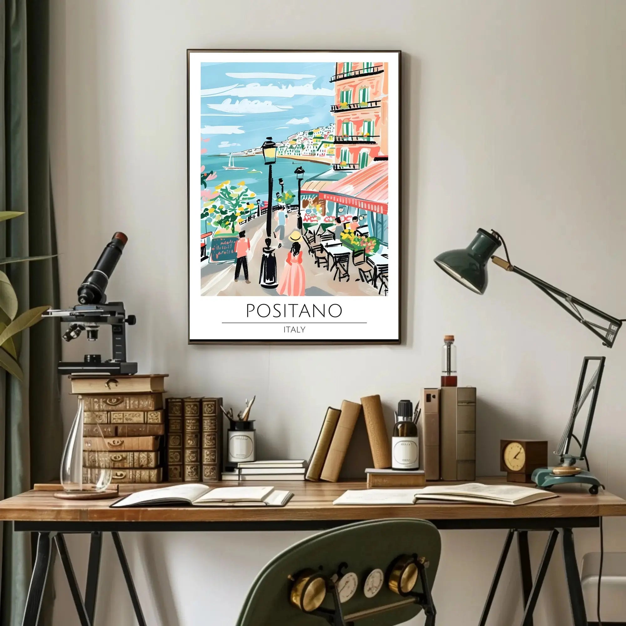 Positano Vibrant Street Scene Vintage Travel Poster PosterGoat