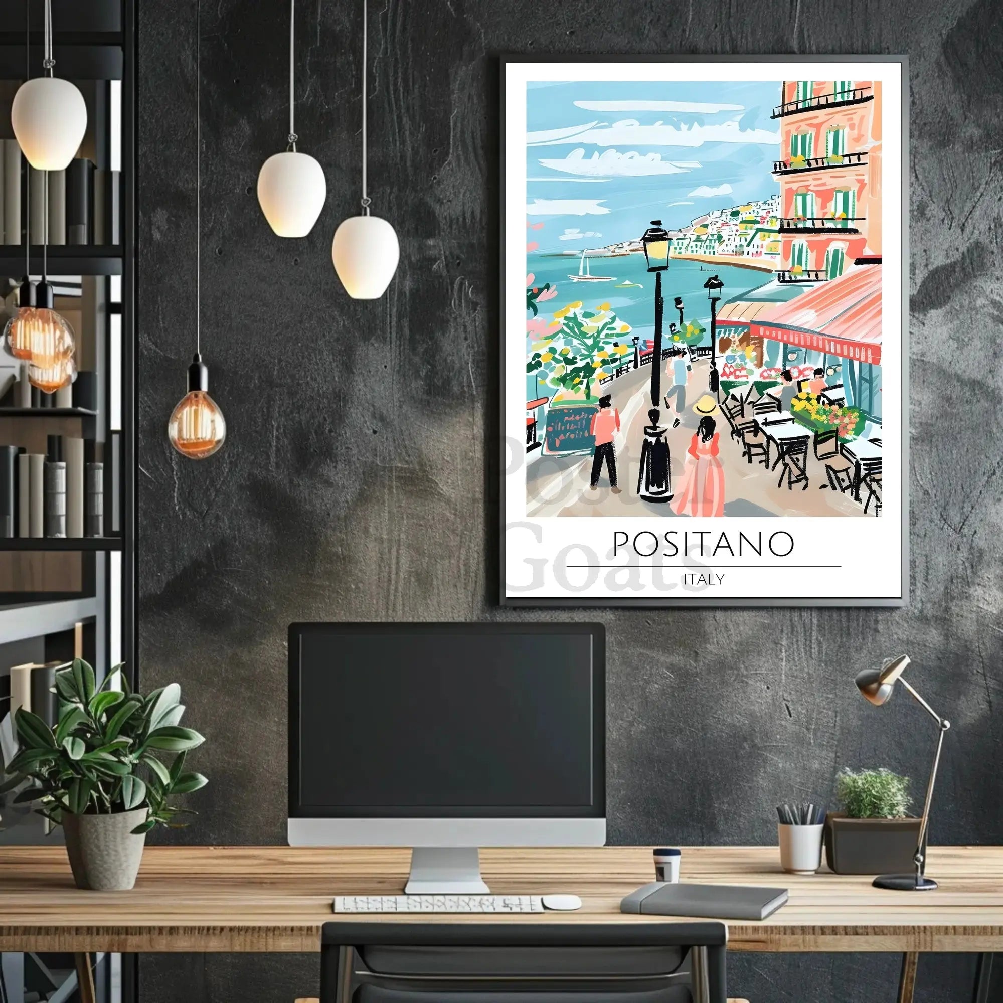 Positano Vibrant Street Scene Vintage Travel Poster PosterGoat