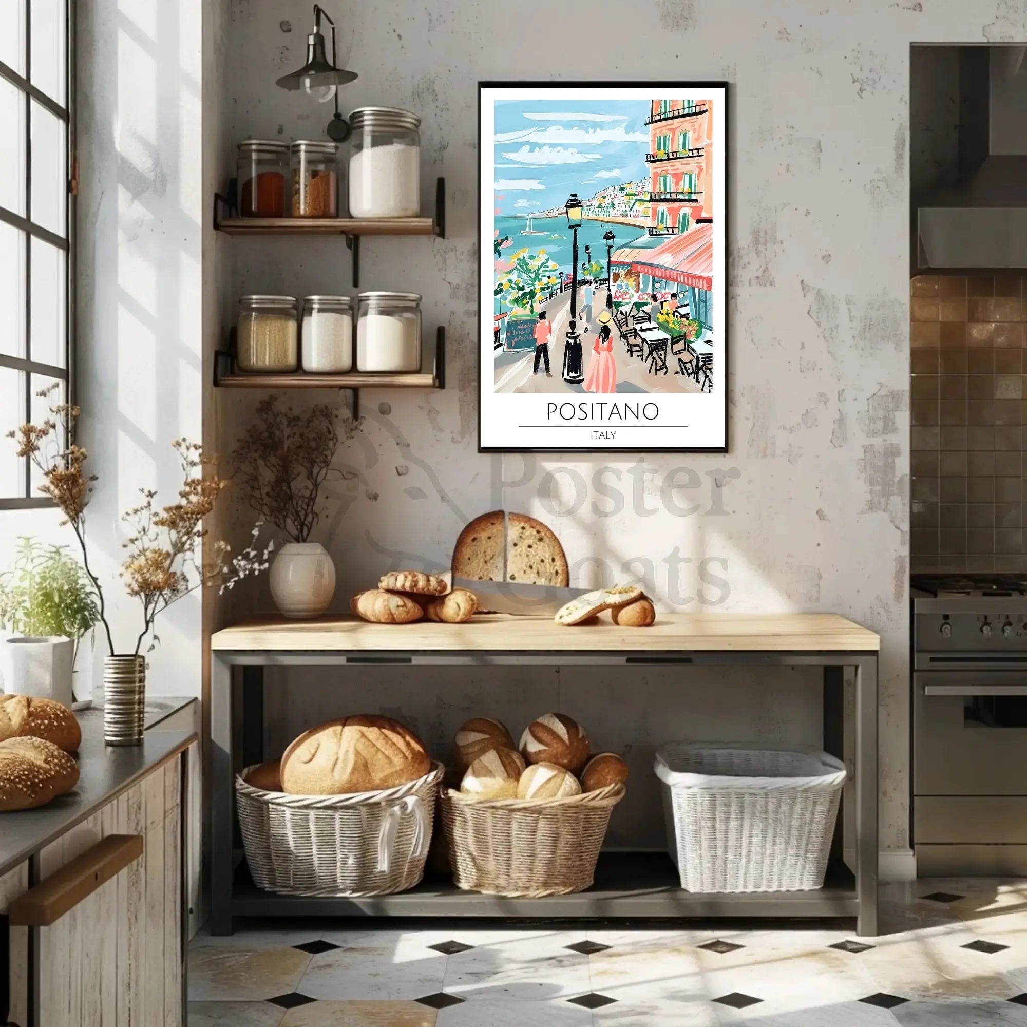 Positano Vibrant Street Scene Vintage Travel Poster PosterGoat