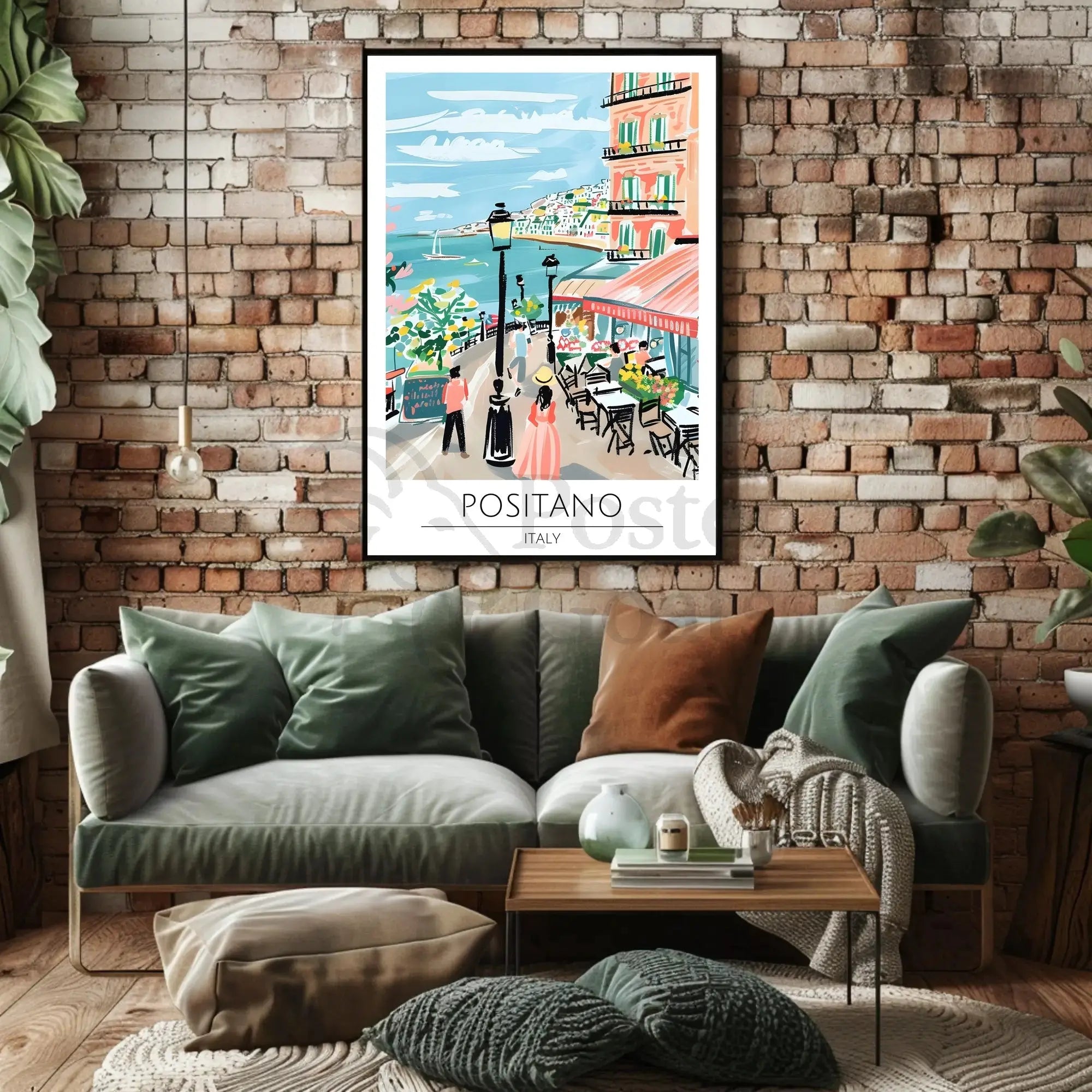 Positano Vibrant Street Scene Vintage Travel Poster PosterGoat