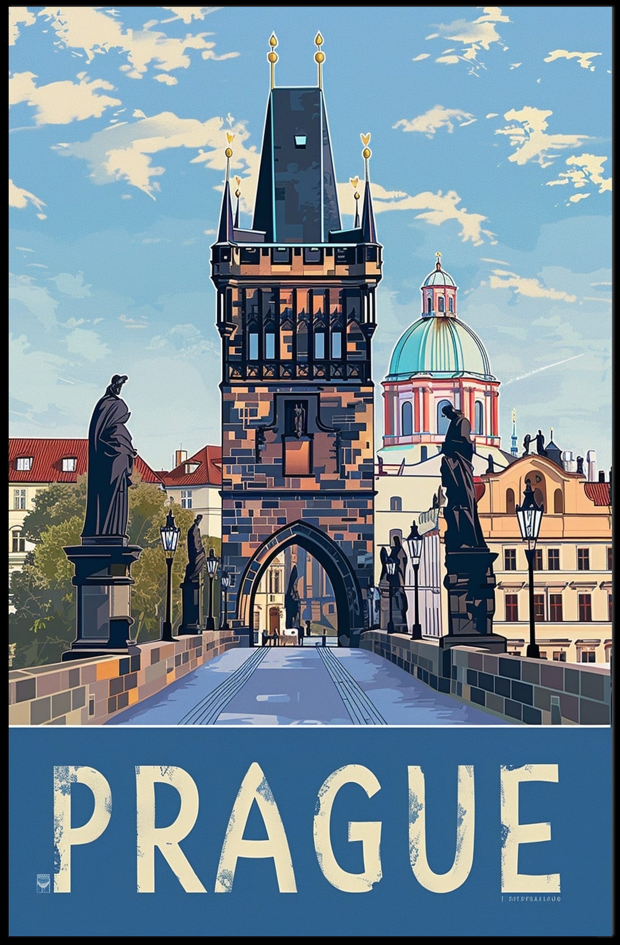 Prague Charles Bridge Travel Artwork - Urban or Cityscape Poster PosterGoat