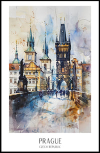 Prague Landmark Watercolor Travel Poster PosterGoat