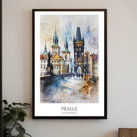 Prague Landmark Watercolor Travel Poster PosterGoat