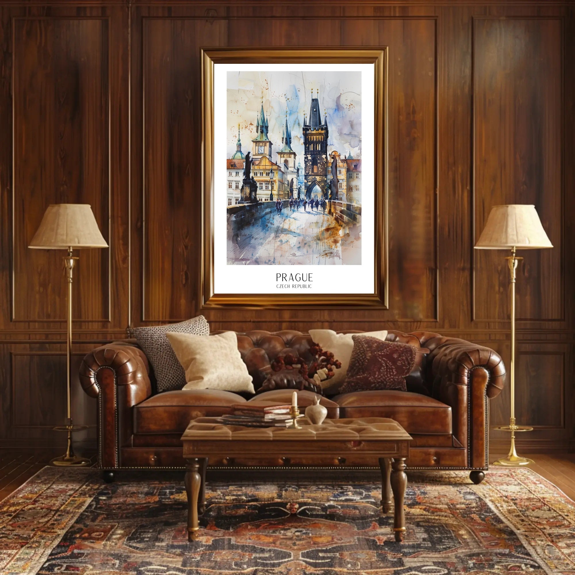 Prague Landmark Watercolor Travel Poster PosterGoat