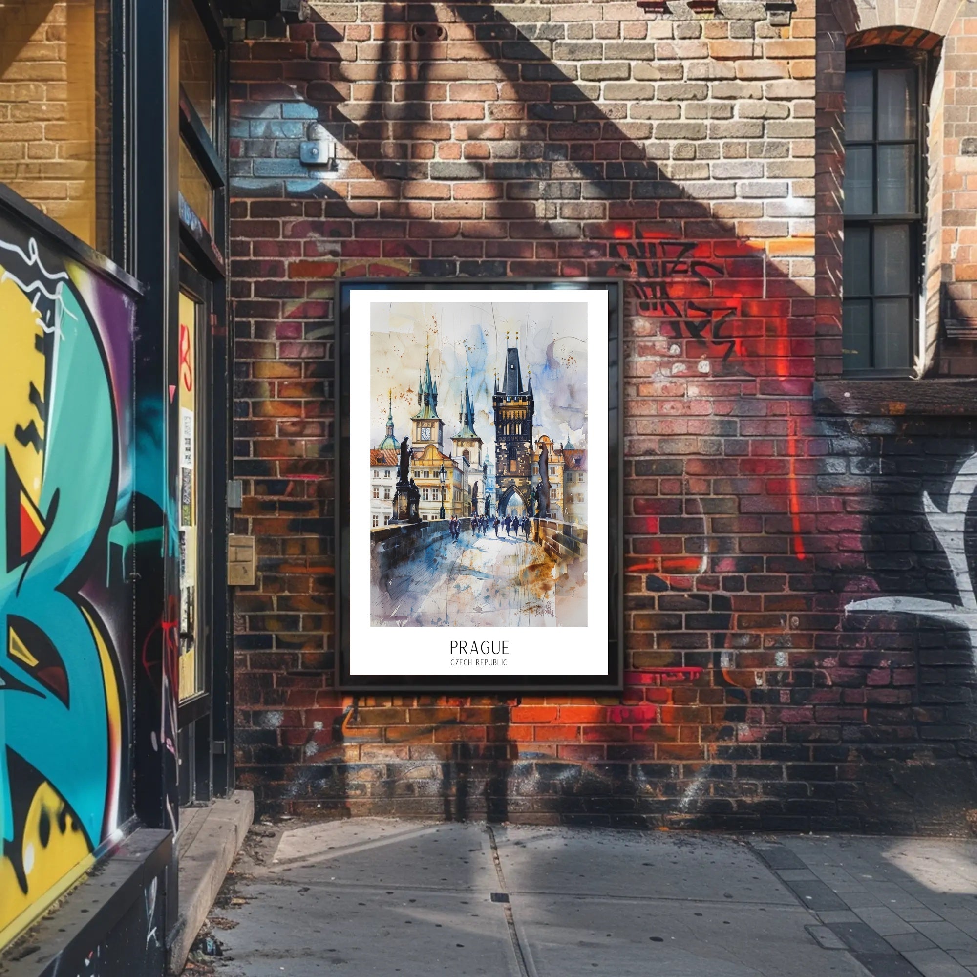 Prague Landmark Watercolor Travel Poster PosterGoat