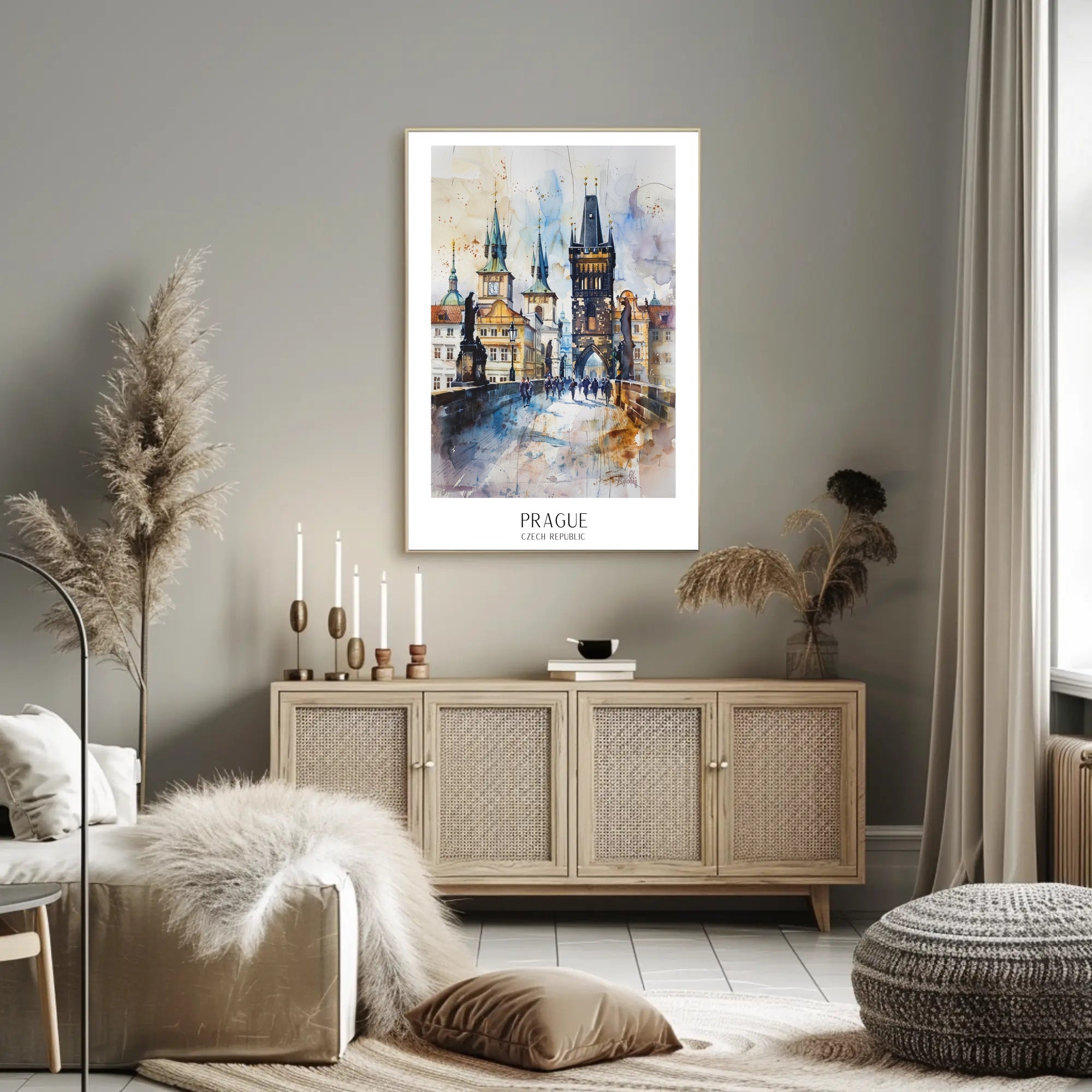 Prague Landmark Watercolor Travel Poster PosterGoat