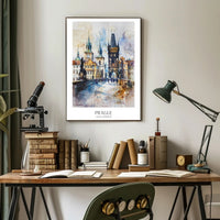 Prague Landmark Watercolor Travel Poster PosterGoat