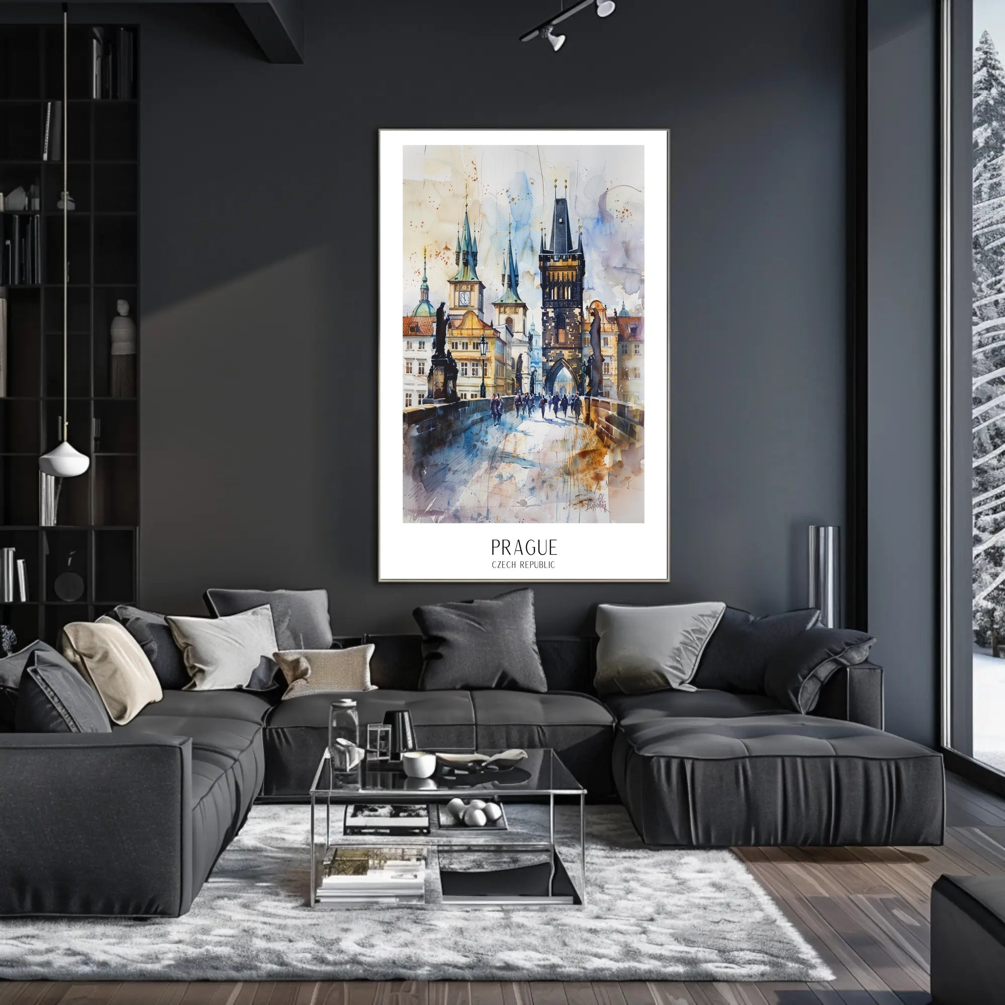 Prague Landmark Watercolor Travel Poster PosterGoat